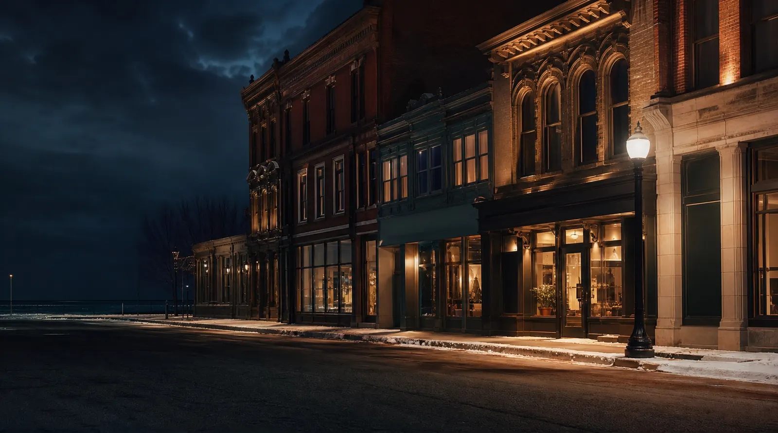 Downtown Superior, Wisconsin, on a winter evening